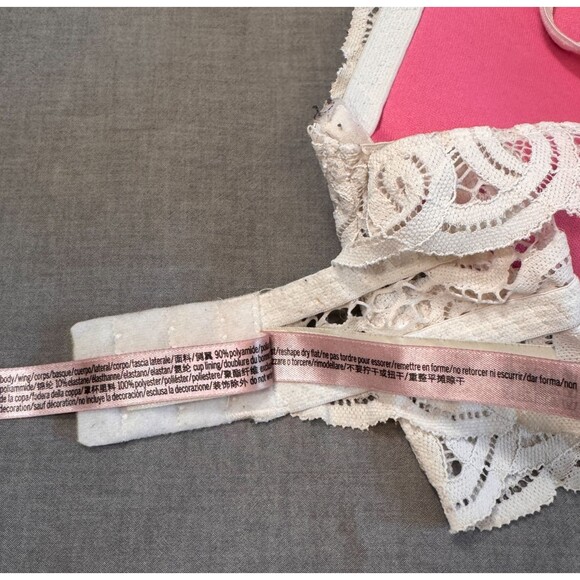 Victorias Secret Pink Push Up Bralette Bra Med (34CD-36AB) High Neck White Lace - Picture 8 of 10